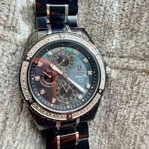 Bulova Stainless Steel Watch with Black Strap